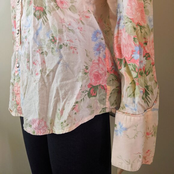 Vintage Lauren Ralph Lauren pink floral pearl snaps shirt, women's large - Picture 7 of 11